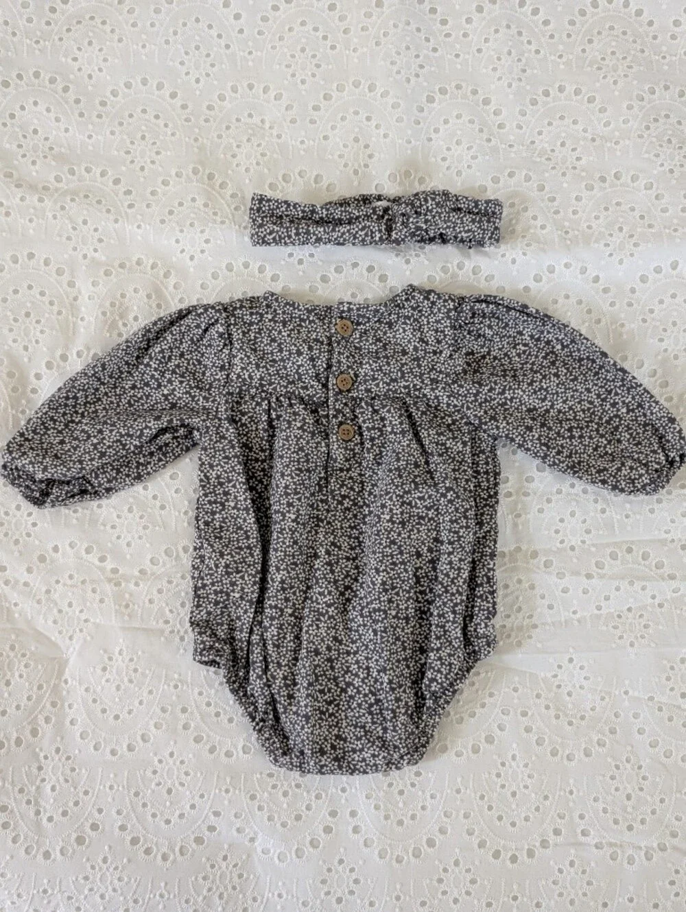 Carter's Black and White Floral Long-Sleeve Pajama Top with Headband